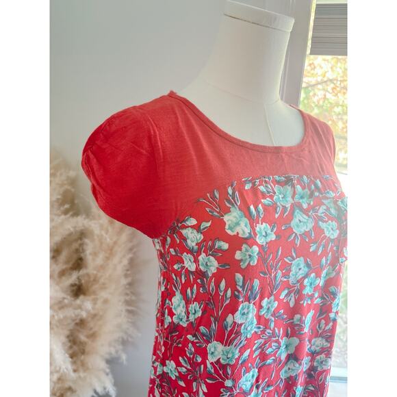 Anthropologie Meadow Rue Red Floral Cap Sleeve Top XS Feminine Boho Blouse - Picture 3 of 9